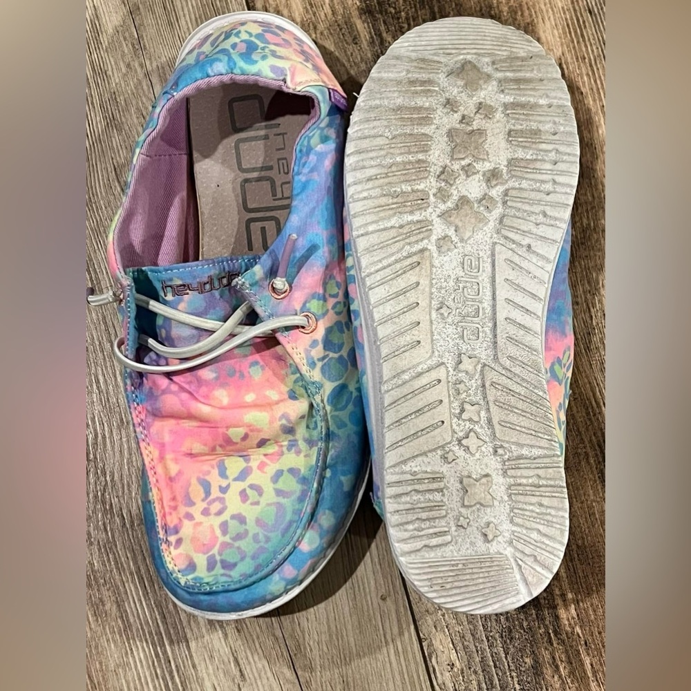 Hey Dude Girls Youth Wendy Slip On Leopard Print Tie Dye Shoes Sneakers Sz 6